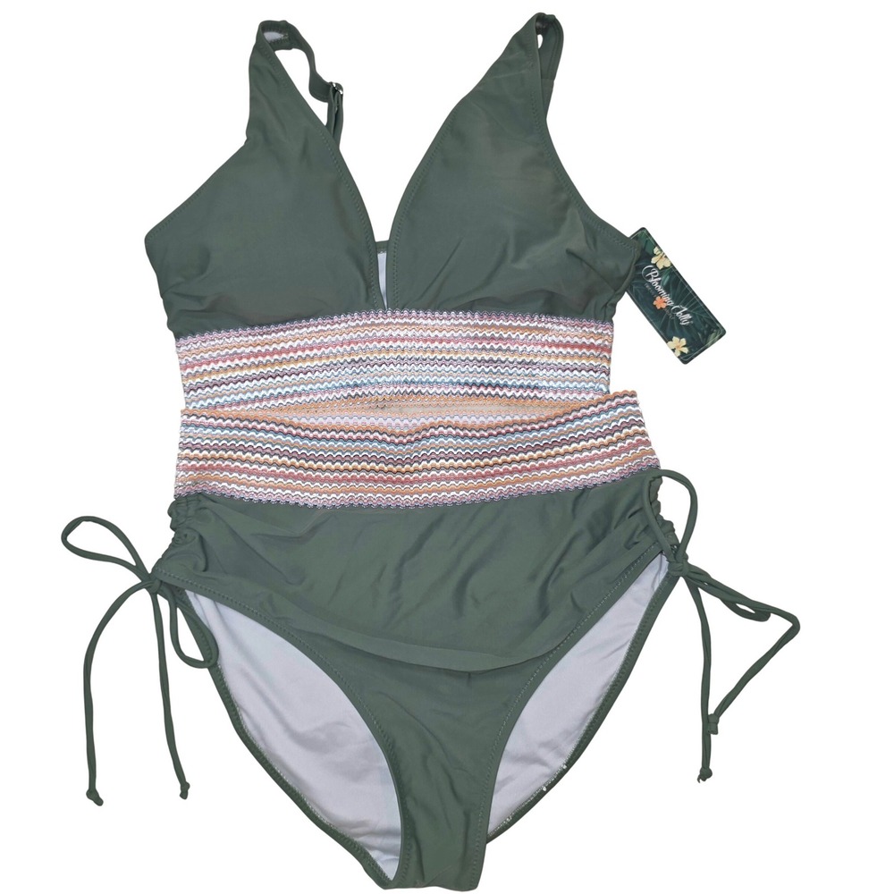 Blooming Jelly Womens Olive Green High Waisted‎ Bikini Set Crochet Trim Size M
